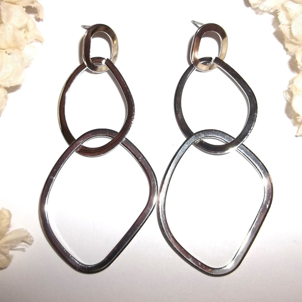 Silver Statement Earring Hoop Dangle Drop Fashion Accessory Girl Set Pair A880